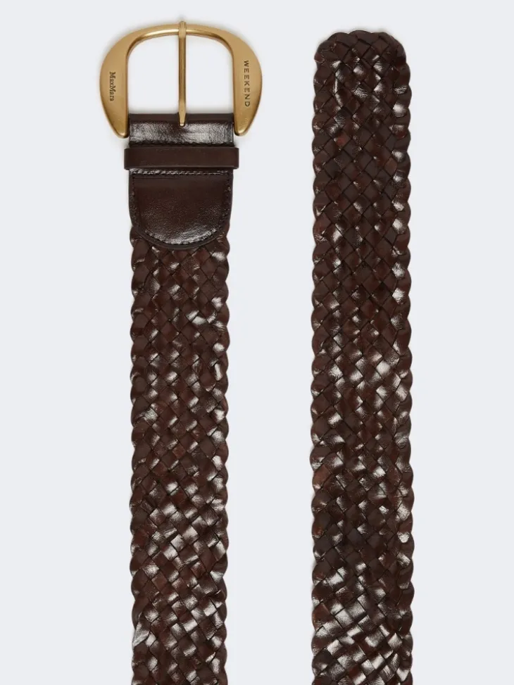 Braided leather belt - DARK BROWN