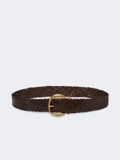 Braided leather belt - DARK BROWN