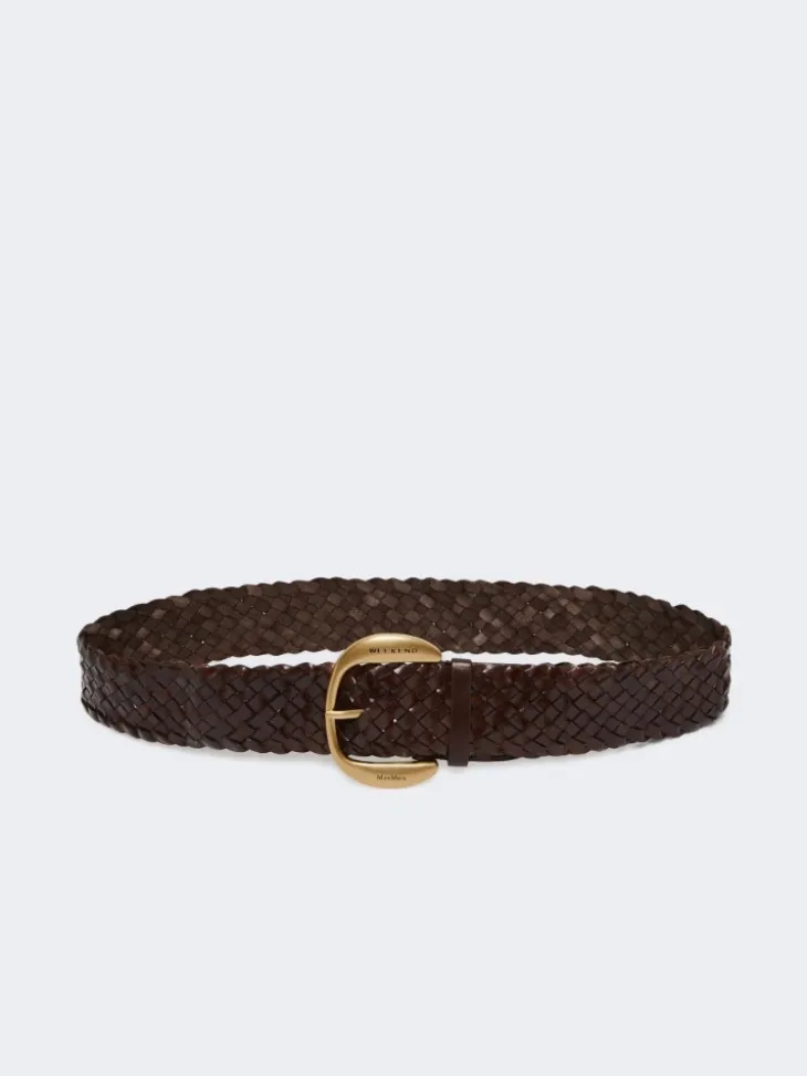 Braided leather belt - DARK BROWN