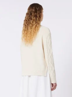 Cable and diamond-knit cotton sweater - ECRU