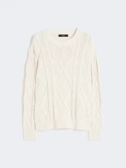 Cable and diamond-knit cotton sweater - ECRU