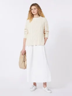 Cable and diamond-knit cotton sweater - ECRU