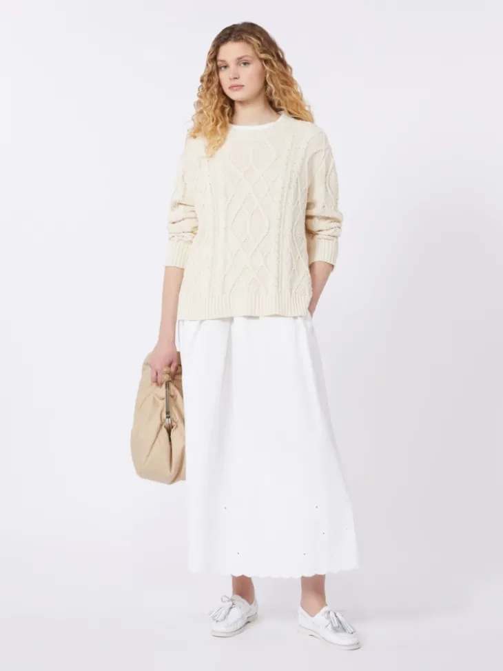 Cable and diamond-knit cotton sweater - ECRU