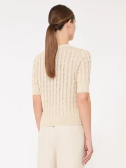 Cable-knit linen sweater - BEIGE