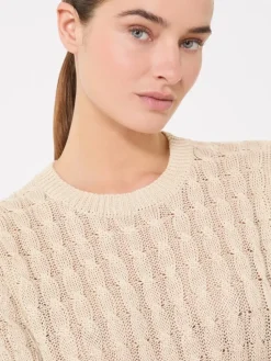 Cable-knit linen sweater - BEIGE
