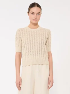 Cable-knit linen sweater - BEIGE