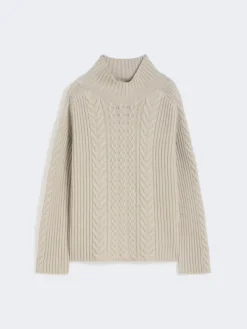 Cable-knit wool and cashmere polo-neck sweater - WHITE