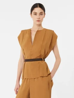 Cady blouse with flounce - CARAMEL