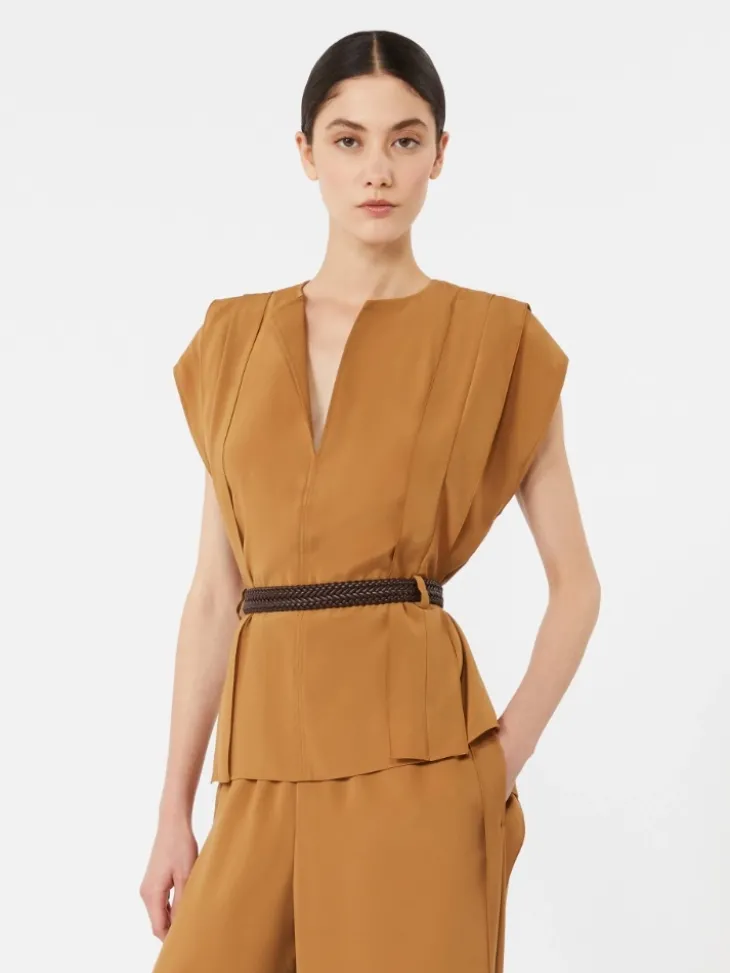 Cady blouse with flounce - CARAMEL