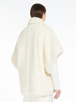 Cape in alpaca and wool Teddy fabric - OPTICAL WHITE