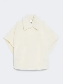 Cape in alpaca and wool Teddy fabric - OPTICAL WHITE