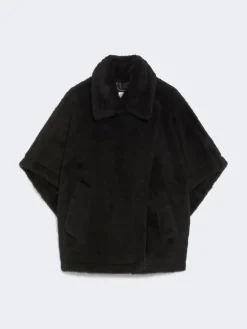 Cape in alpaca and wool Teddy fabric - BLACK