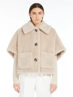 Cape in alpaca and wool Teddy fabric - BEIGE