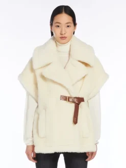 Cape in alpaca and wool Teddy fabric - OPTICAL WHITE