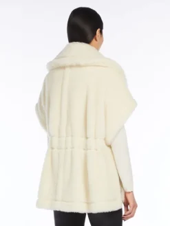 Cape in alpaca and wool Teddy fabric - OPTICAL WHITE