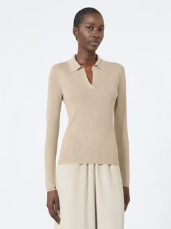 Cashmere and silk polo sweater - STONE