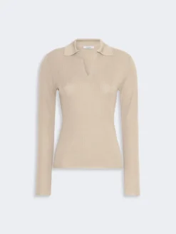 Cashmere and silk polo sweater - STONE