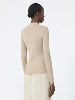 Cashmere and silk polo sweater - STONE