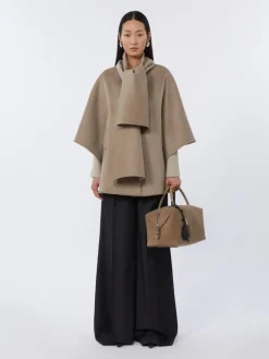 Cashmere cape with scarf detail - TAWNY BRONZE BROWN