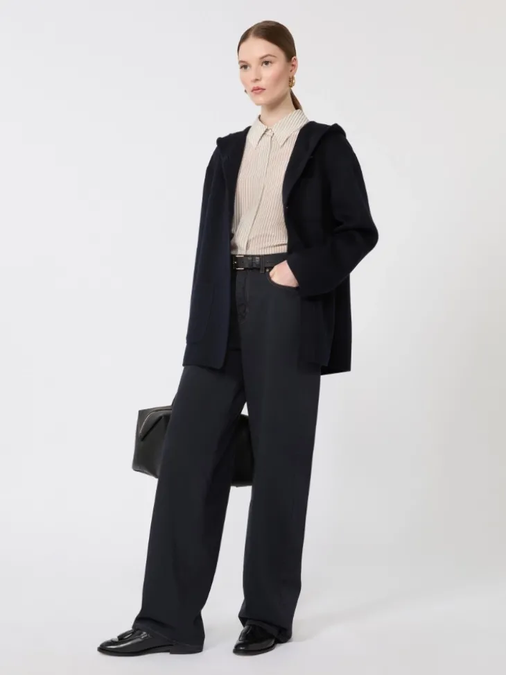 Cashmere, wool and silk hooded coat - NAVY