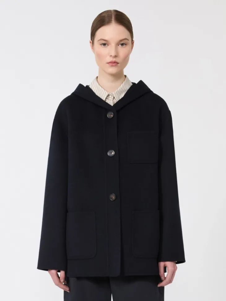 Cashmere, wool and silk hooded coat - NAVY