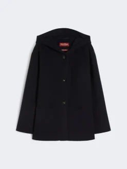 Cashmere, wool and silk hooded coat - NAVY