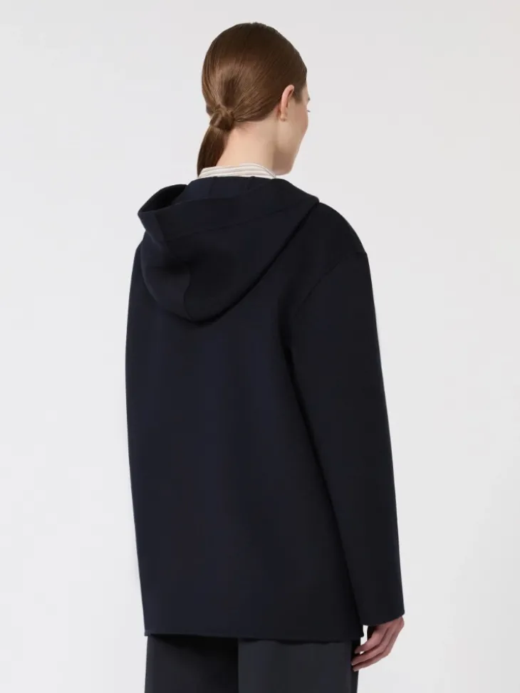 Cashmere, wool and silk hooded coat - NAVY