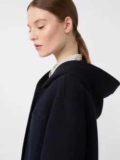 Cashmere, wool and silk hooded coat - NAVY