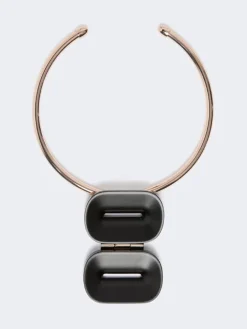 Choker necklace in metal and ebony - COFFEE