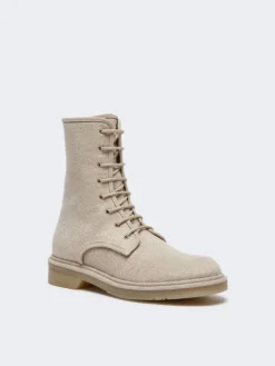 Combat boots in pure cashmere - BEIGE