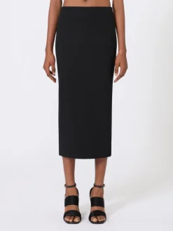 Compact crêpe jersey midi skirt - BLACK