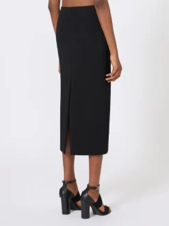 Compact crêpe jersey midi skirt - BLACK