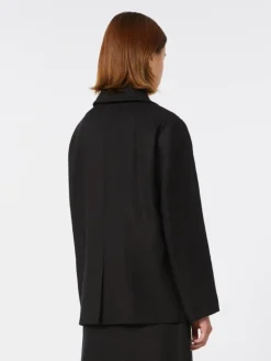 Cotton and linen basketweave pea coat - BLACK