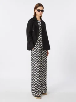 Cotton and linen basketweave pea coat - BLACK