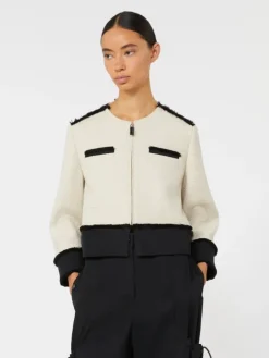 Cotton and linen basketweave jacket - BEIGE