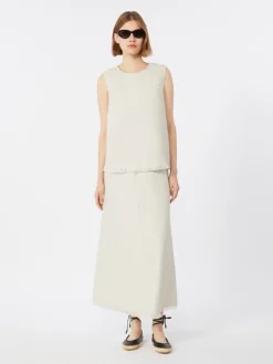 Cotton and linen basketweave skirt - IVORY