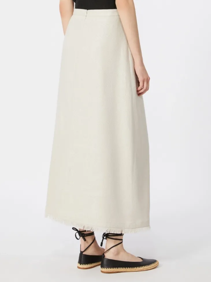 Cotton and linen basketweave skirt - IVORY