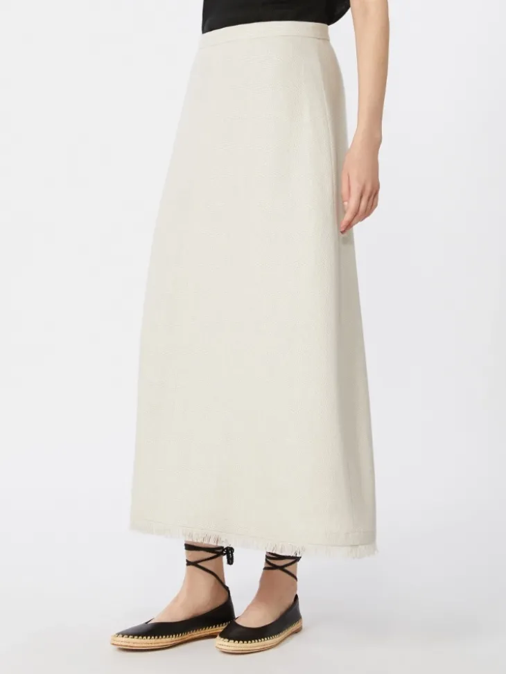 Cotton and linen basketweave skirt - IVORY