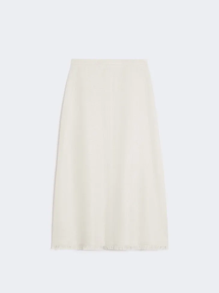 Cotton and linen basketweave skirt - IVORY