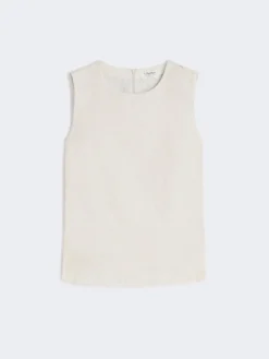 Cotton and linen basketweave top - IVORY