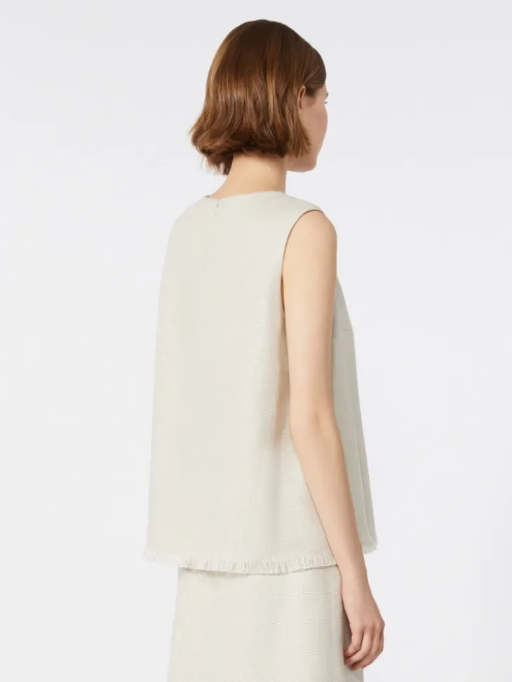 Cotton and linen basketweave top - IVORY