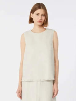 Cotton and linen basketweave top - IVORY