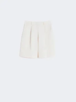 Cotton and linen canvas Bermuda shorts - ECRU