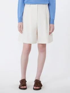 Cotton and linen canvas Bermuda shorts - ECRU