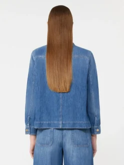 Cotton and linen denim jacket - NAVY