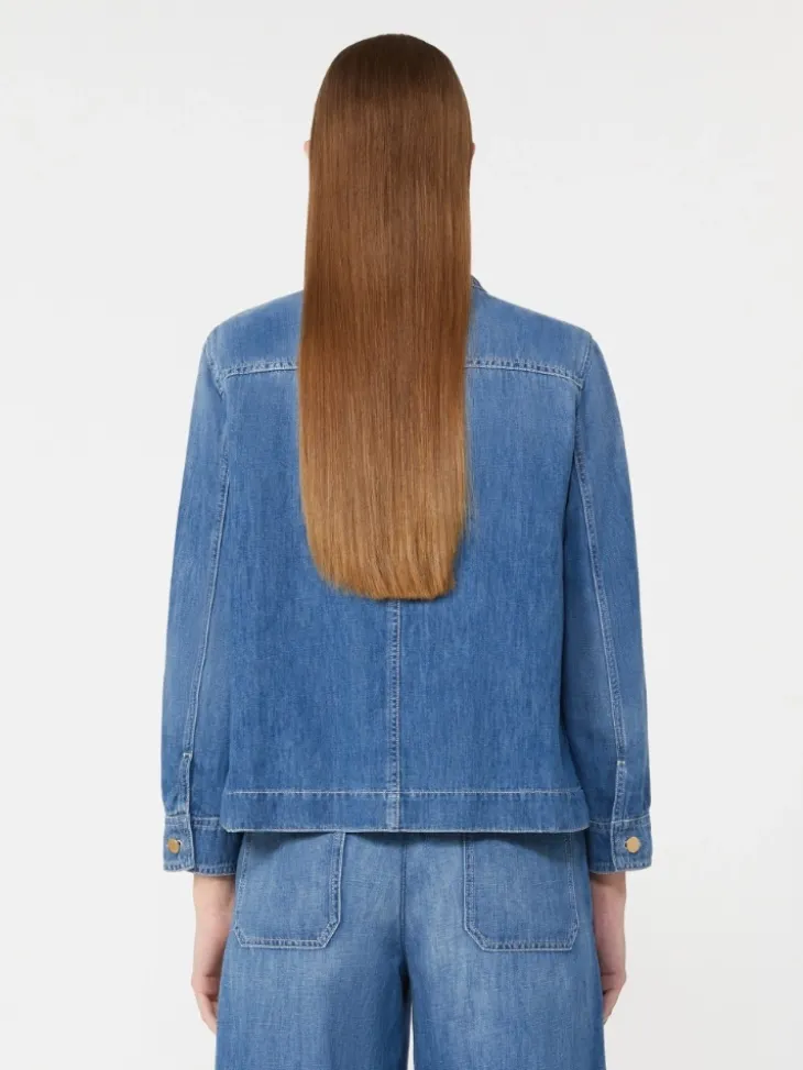 Cotton and linen denim jacket - NAVY