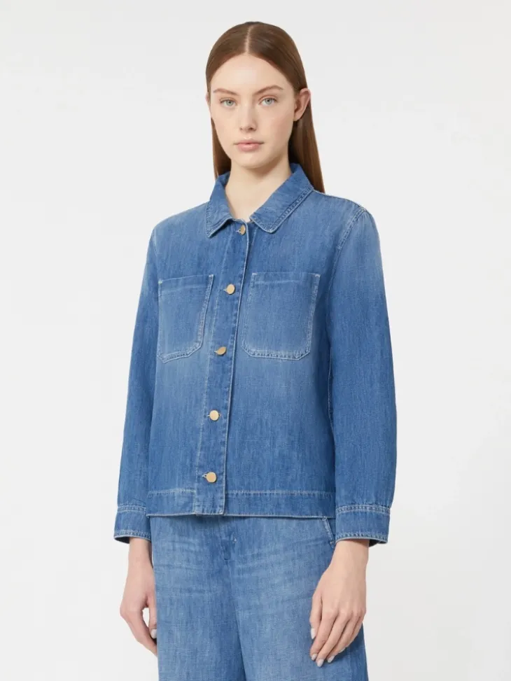 Cotton and linen denim jacket - NAVY
