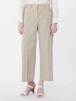 Cotton and linen seersucker trousers - SAND