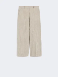Cotton and linen seersucker trousers - SAND