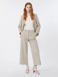 Cotton and linen seersucker trousers - SAND